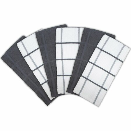 MONARCH BRANDS Premier Kitchen Towels, Windowpane Pattern - Gray, 6PK P-SC-KT6-WIGRY